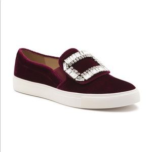 Embellished Slip On Burgundy Sneakers